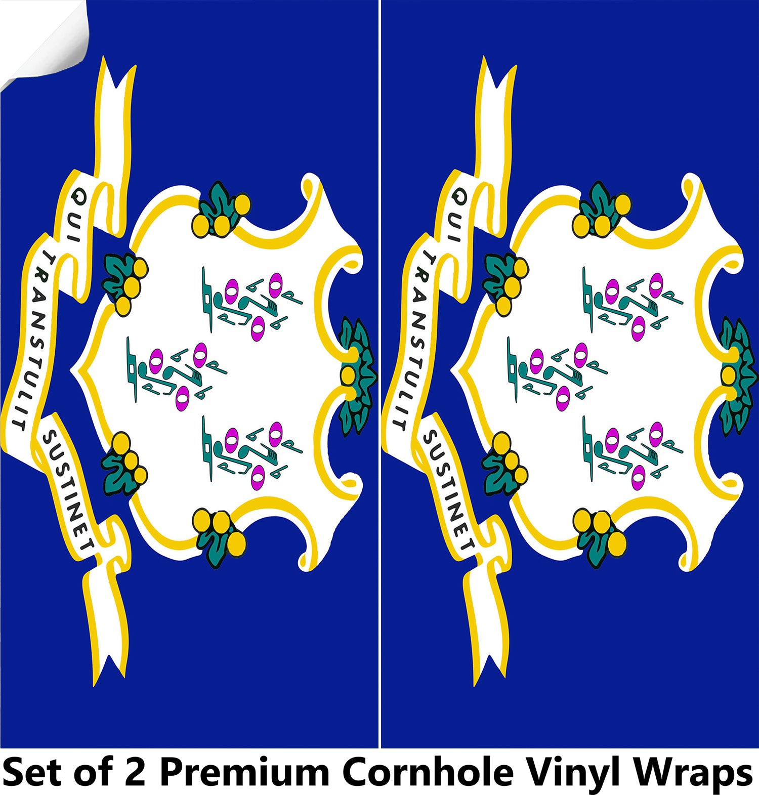 Connecticut Classic State Flag Cornhole Boards Wraps (Set of 2)
