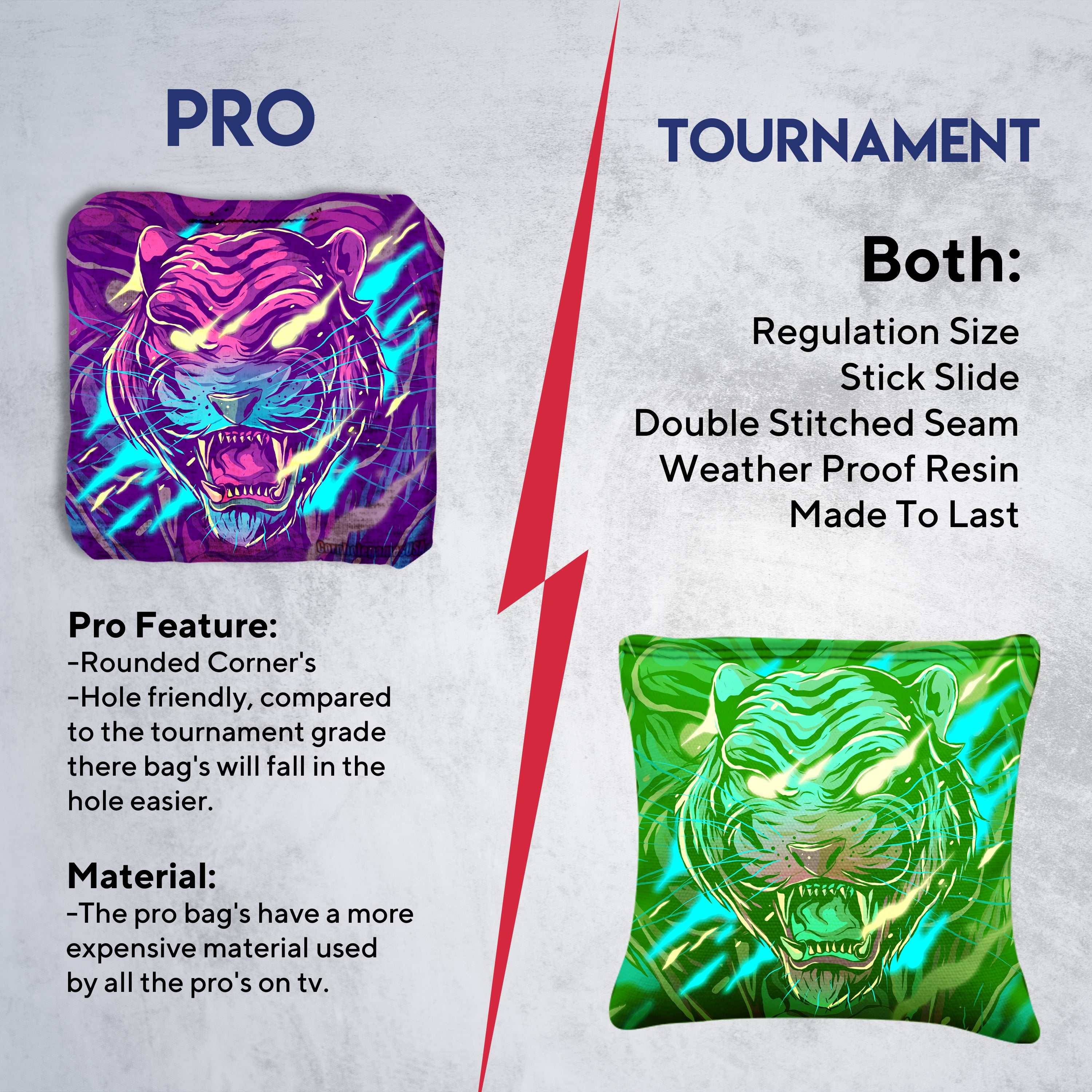 Purple Green Tiger Cornhole Bags