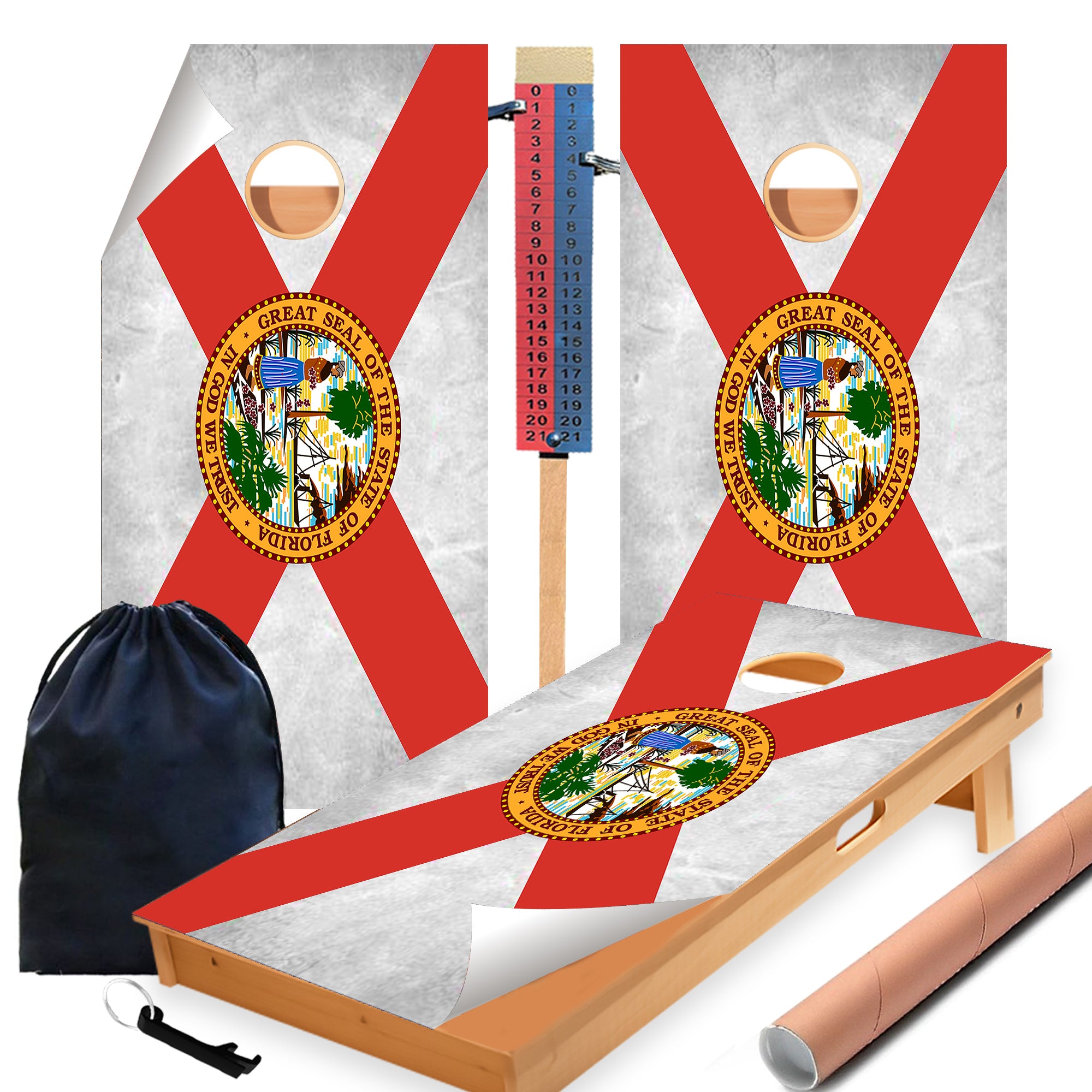 Florida Classic State Flag Cornhole Boards Wraps (Set of 2)