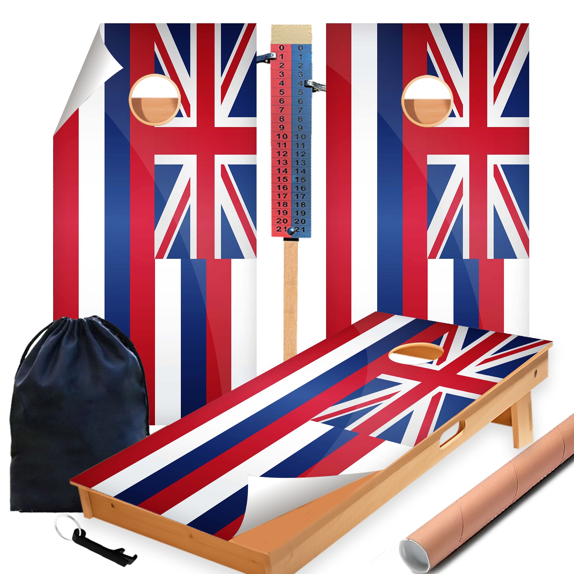 Hawaii Classic State Flag Cornhole Boards Wraps (Set of 2)