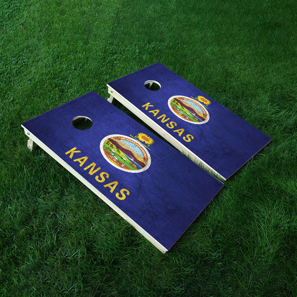 Kansas Classic State Flag Cornhole Boards Wraps (Set of 2)