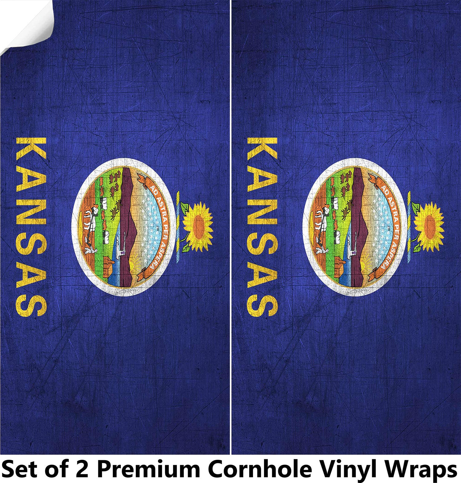 Kansas Classic State Flag Cornhole Boards Wraps (Set of 2)