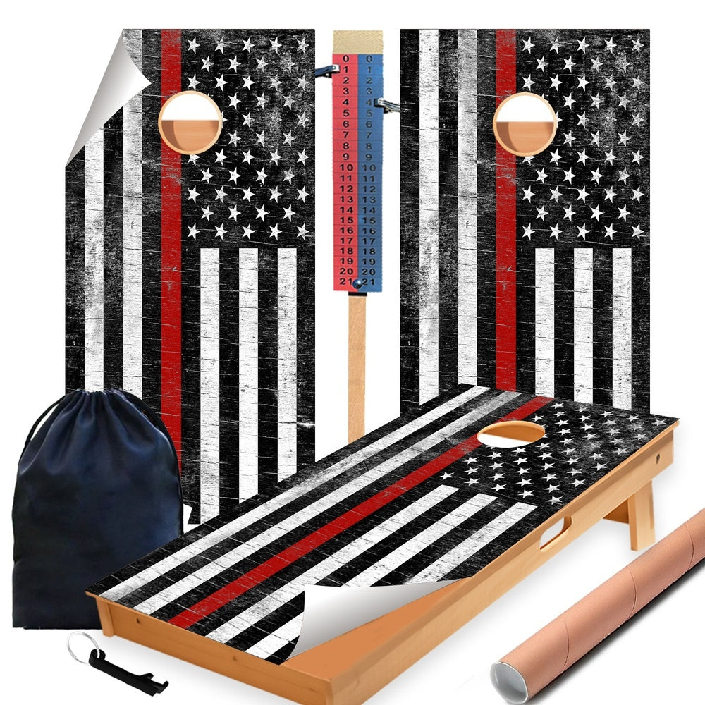 Rustic Red Line Cornhole Boards Wraps (Set of 2)