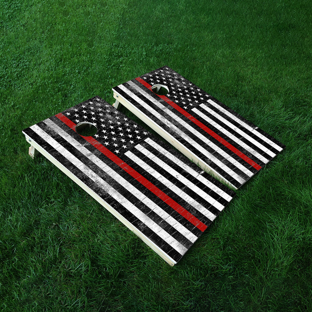 Rustic Red Line Cornhole Boards Wraps (Set of 2)