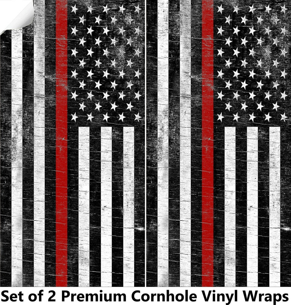 Rustic Red Line Cornhole Boards Wraps (Set of 2)