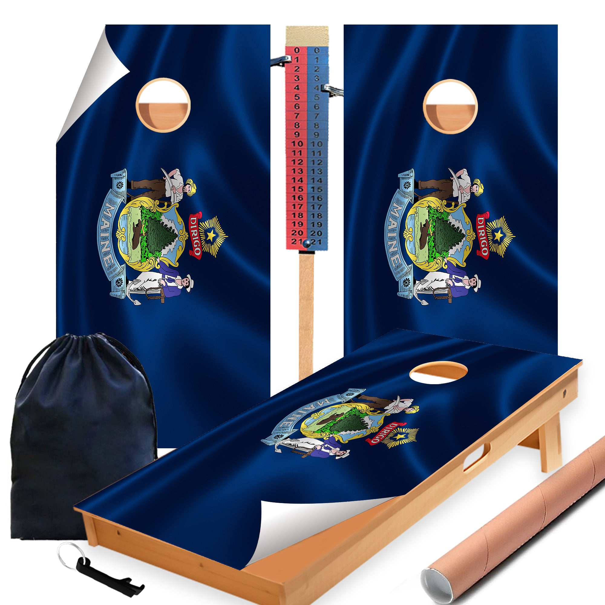 Maine Classic State Flag Cornhole Boards Wraps (Set of 2)