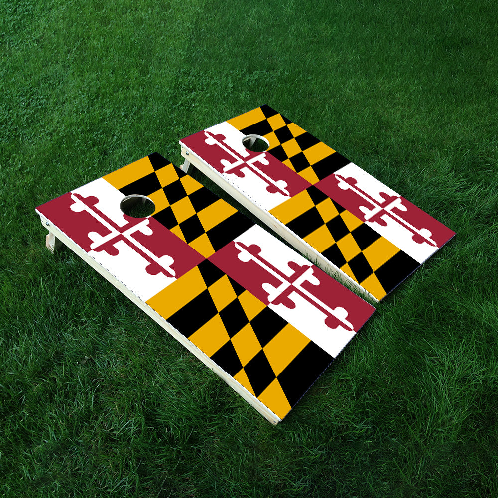 Maryland Classic State Flag Cornhole Boards Wraps (Set of 2)