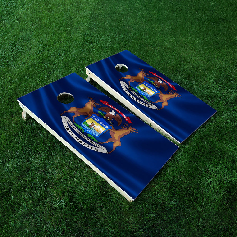 Michigan Classic State Flag Cornhole Boards Wraps (Set of 2)