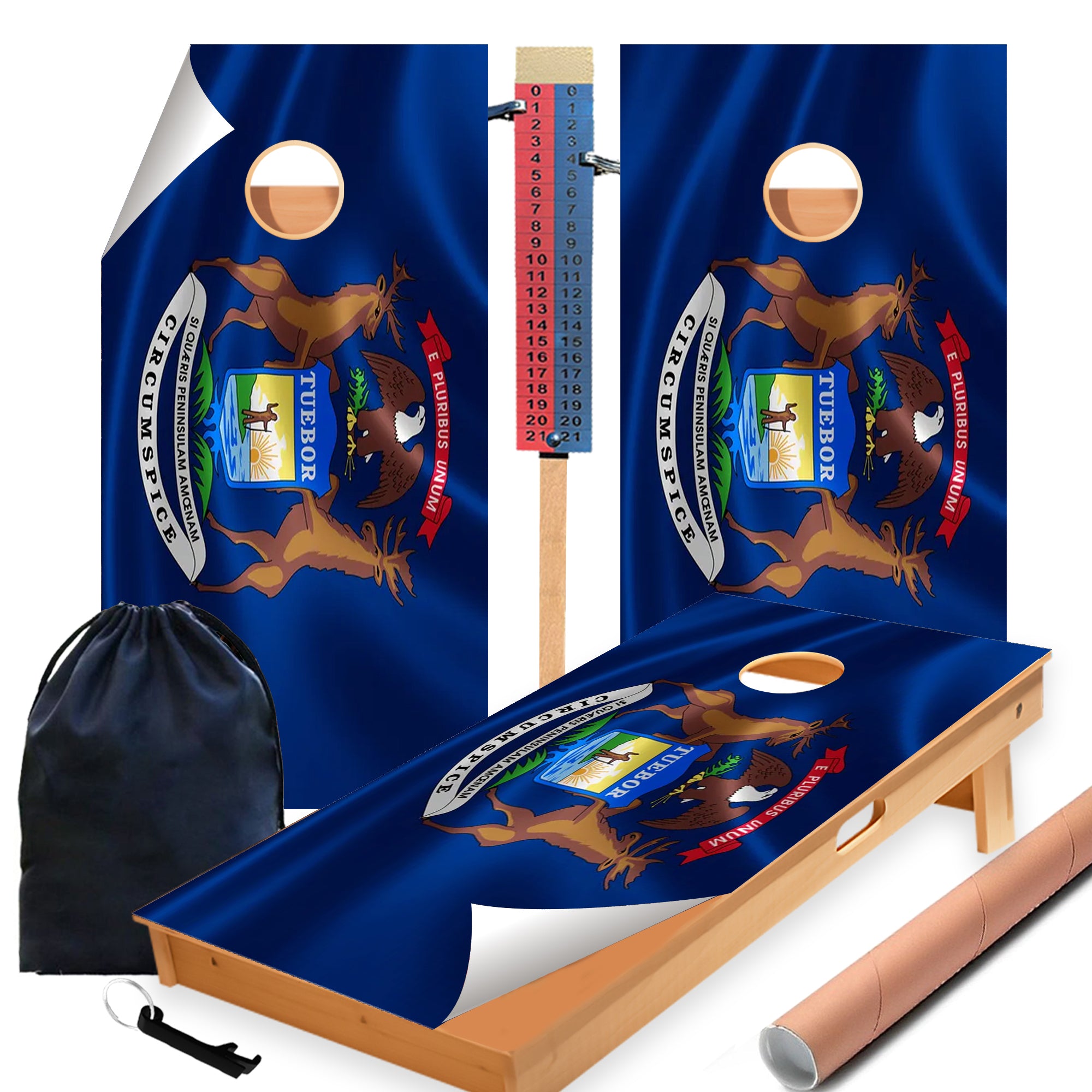 Michigan Classic State Flag Cornhole Boards Wraps (Set of 2)