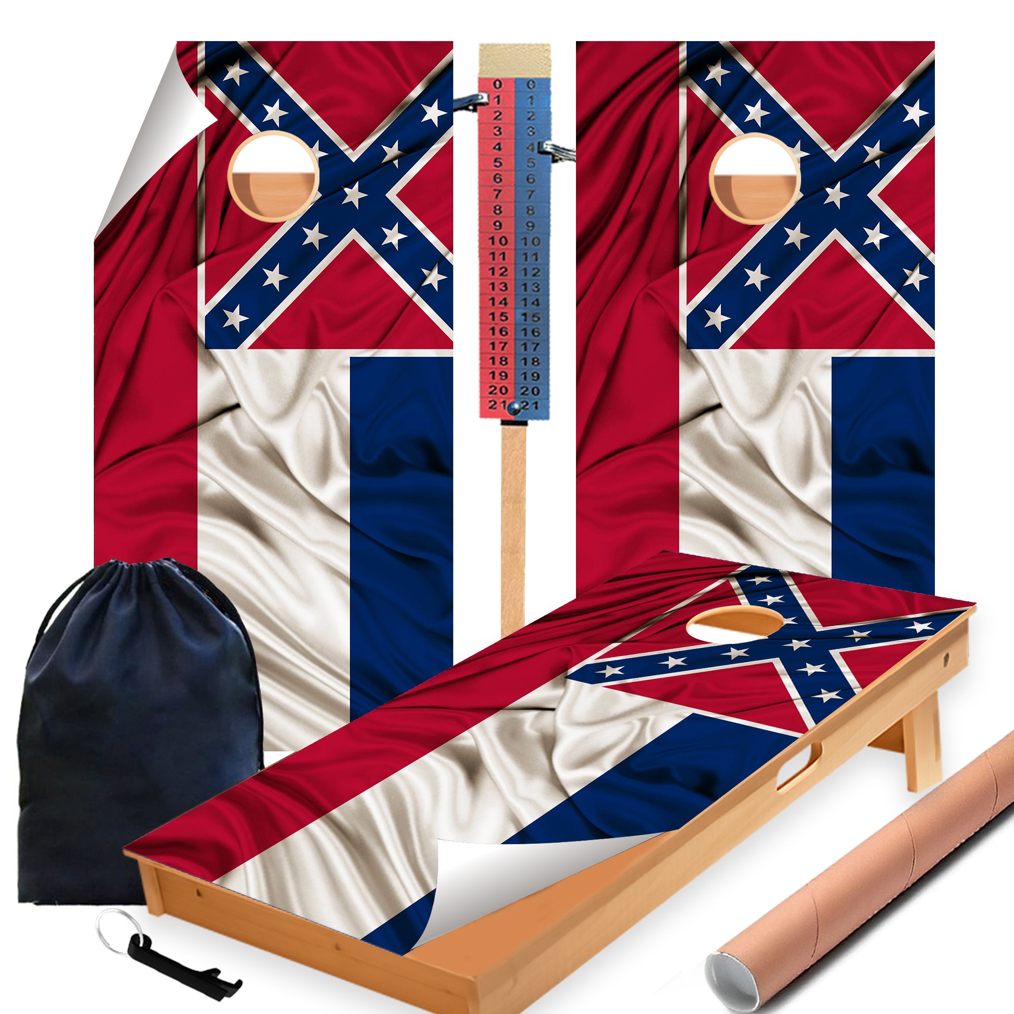 Mississippi Classic State Flag Cornhole Boards Wraps (Set of 2)