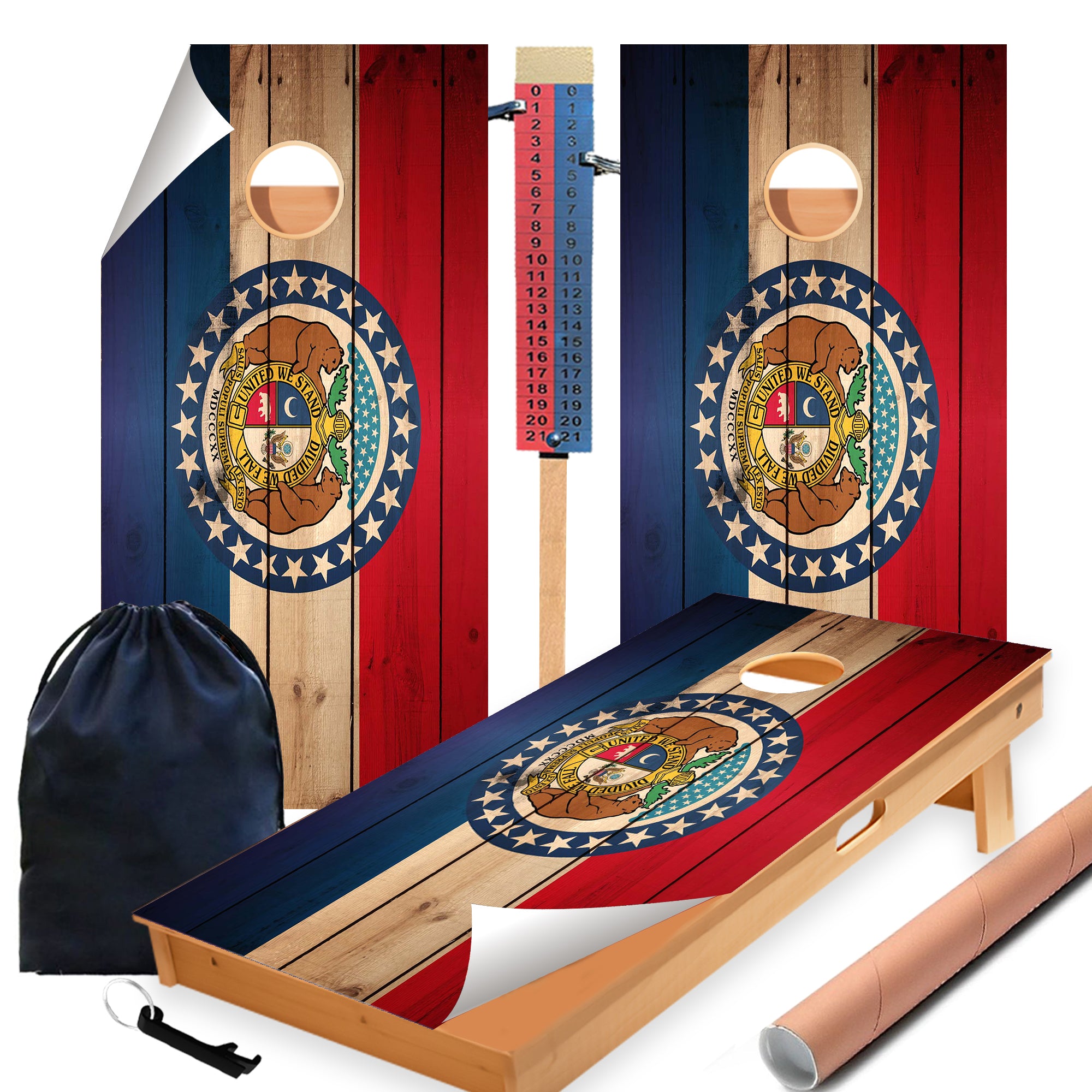 Missouri Classic State Flag Cornhole Boards Wraps (Set of 2)