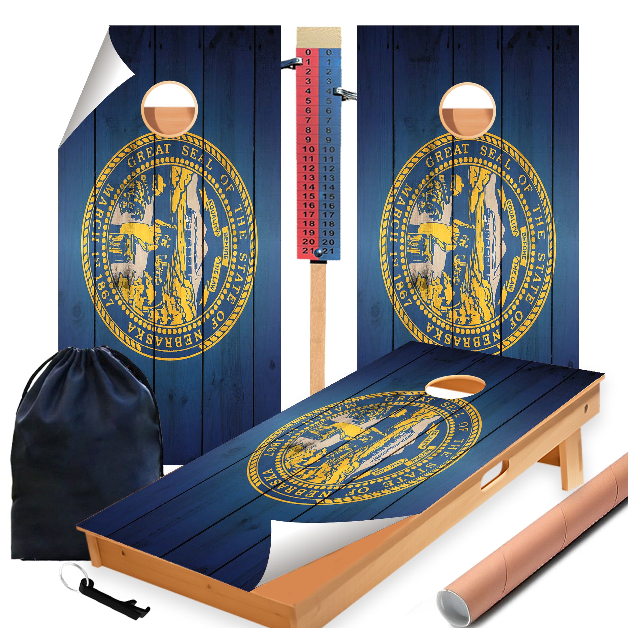 Nebraska Classic State Flag Cornhole Boards Wraps (Set of 2)