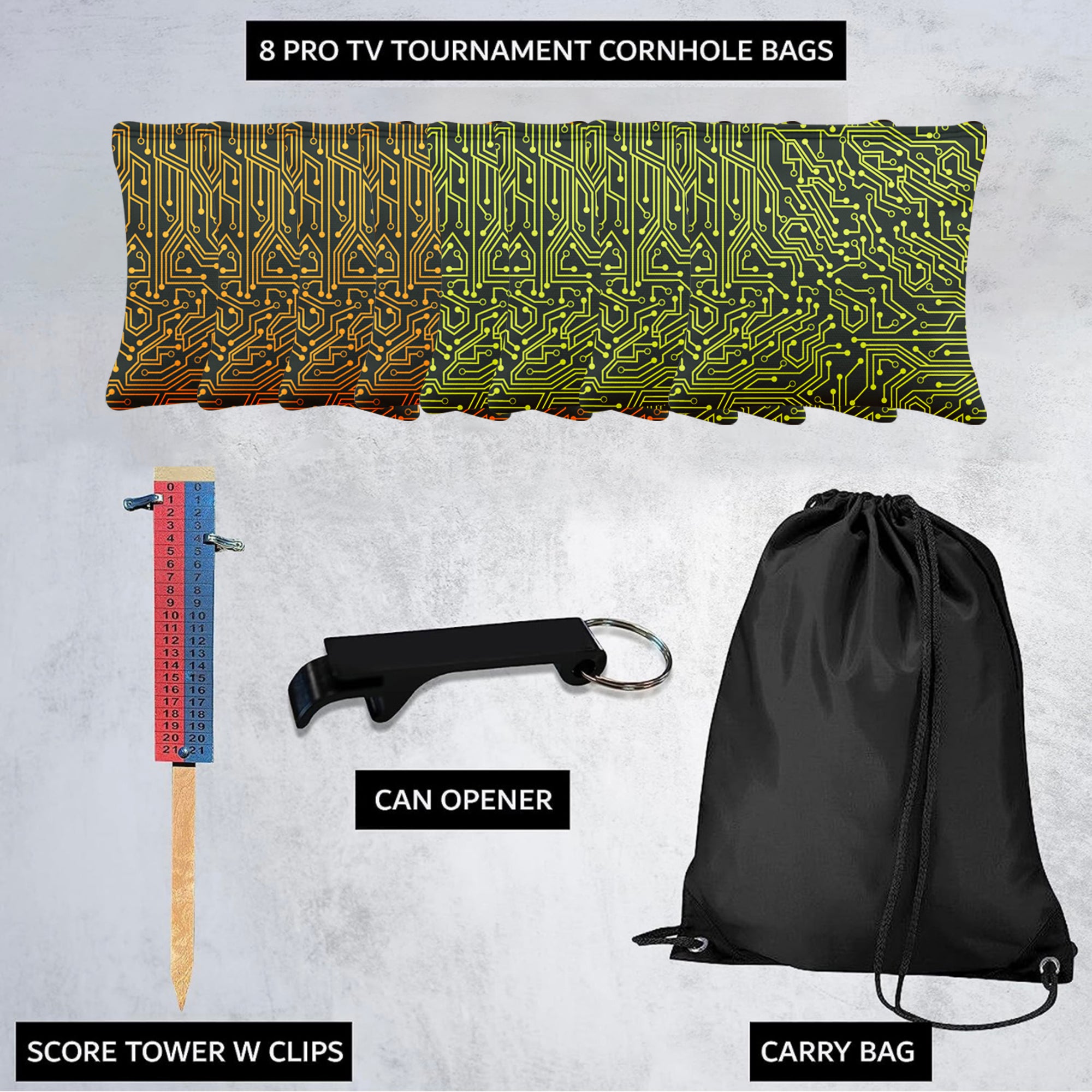 Green Orange Tech Cornhole Bags