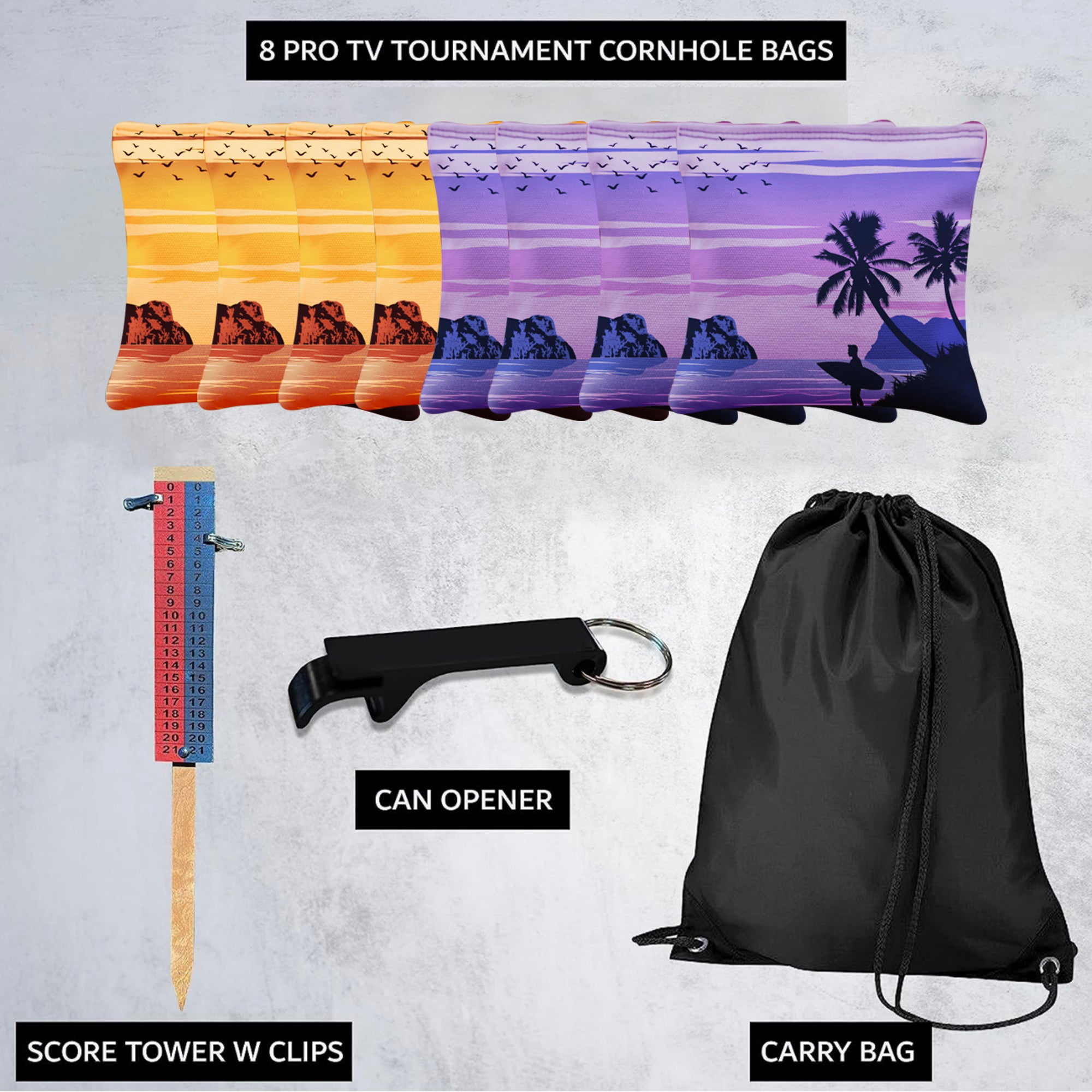 Orange Purple Beach Cornhole Bags