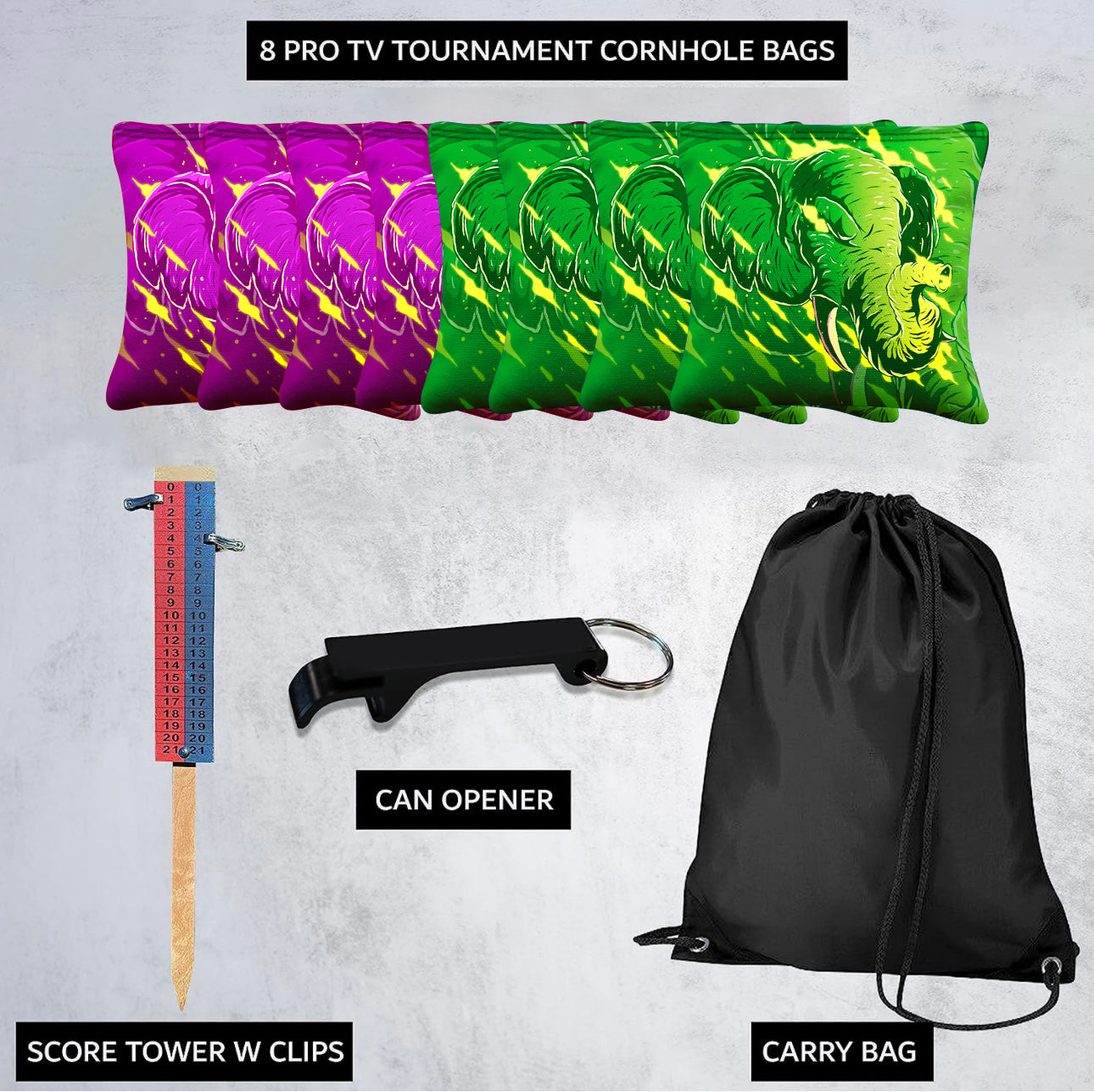 Purple Green Elephant Cornhole Bags