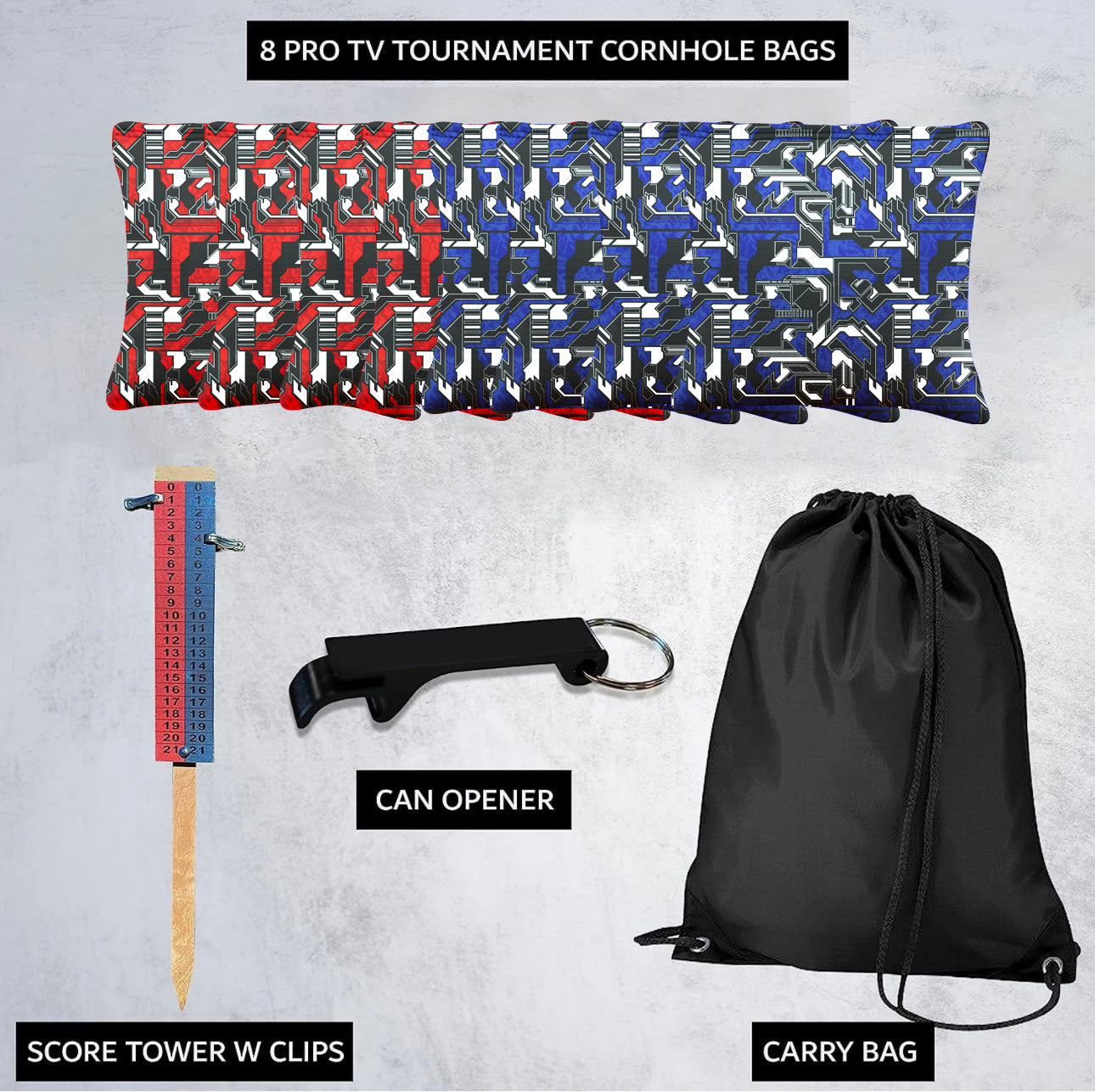 Blue Red Tech Fusion Cornhole Bags