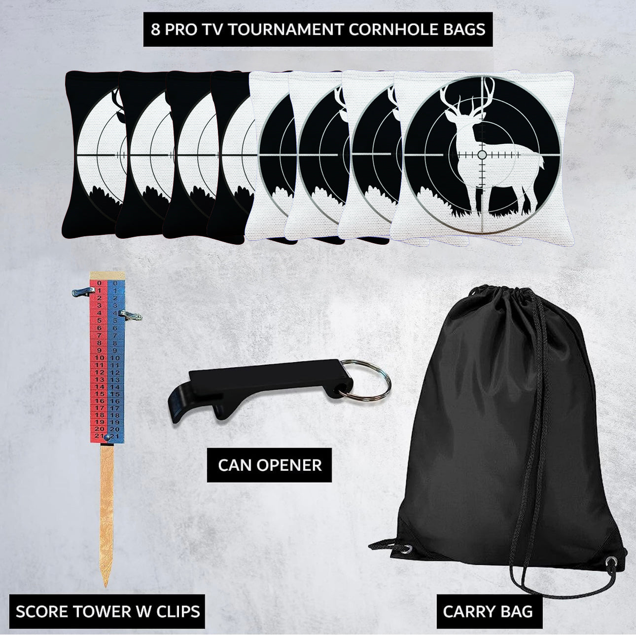 Black White Deer in Scope Cornhole Bags