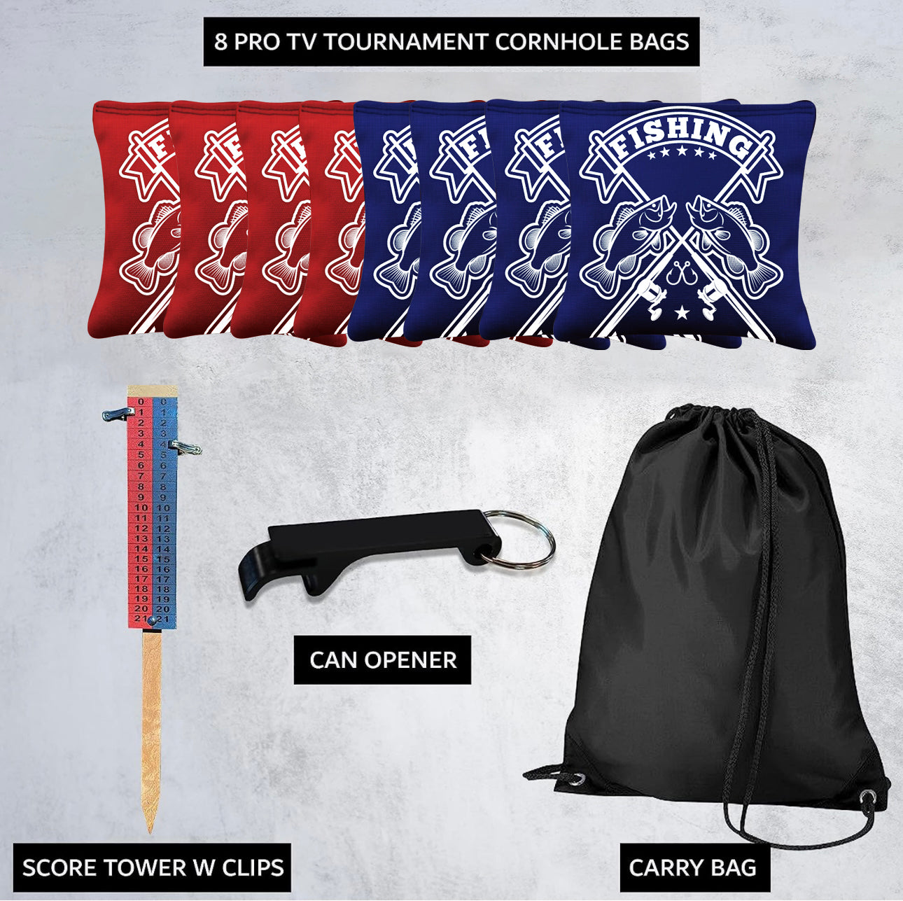 Red Blue Fish Logo Cornhole Bags