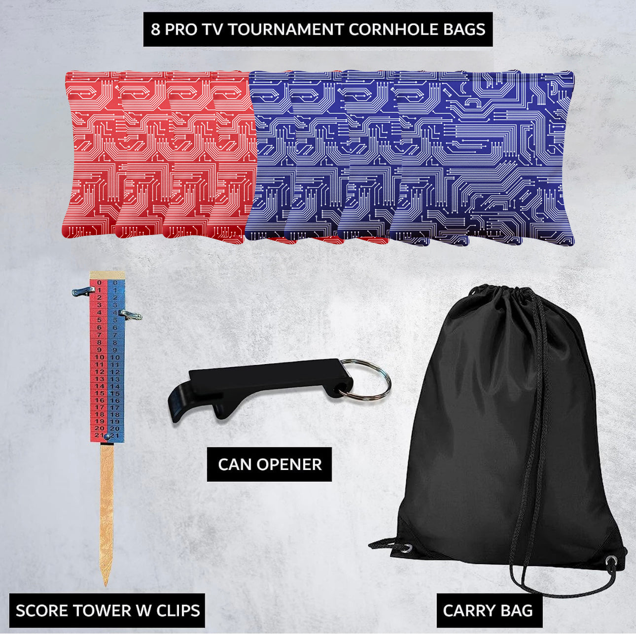 Red Blue Tech Cornhole Bags