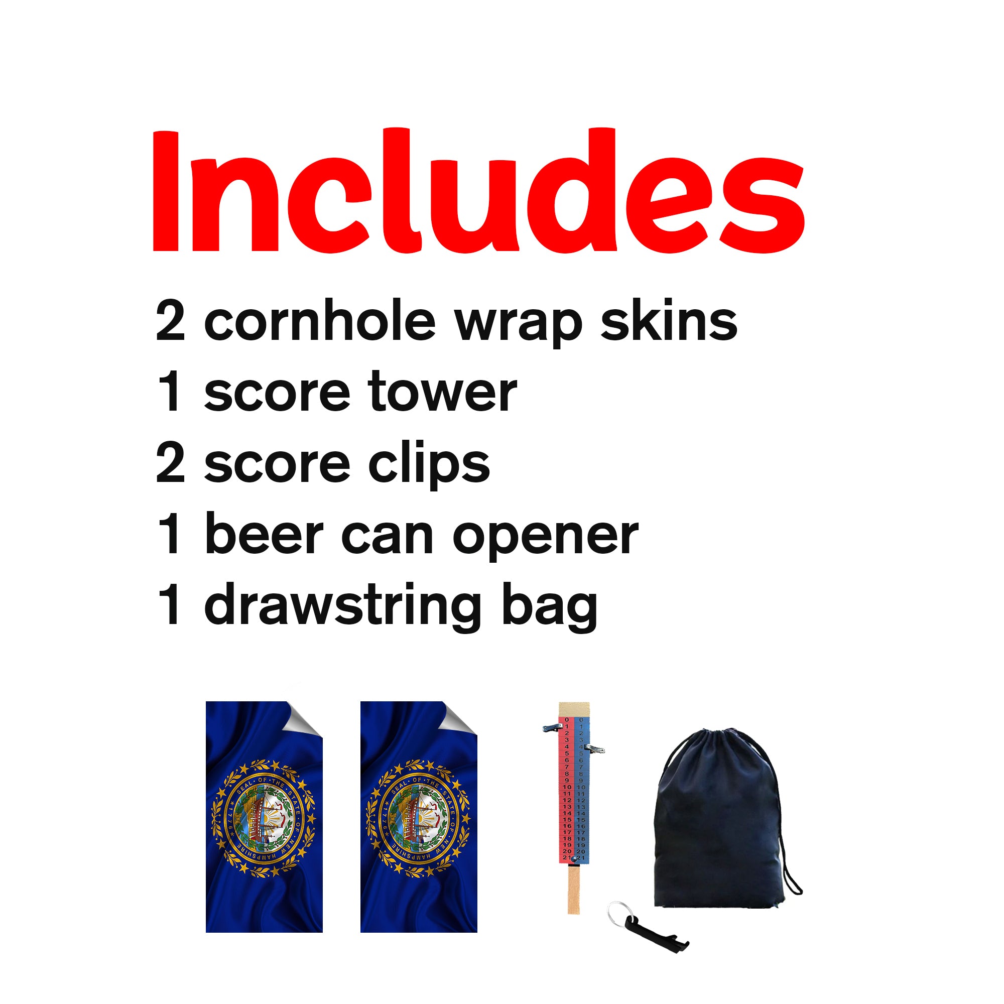 New Hampshire Classic State Flag Cornhole Boards Wraps (Set of 2)