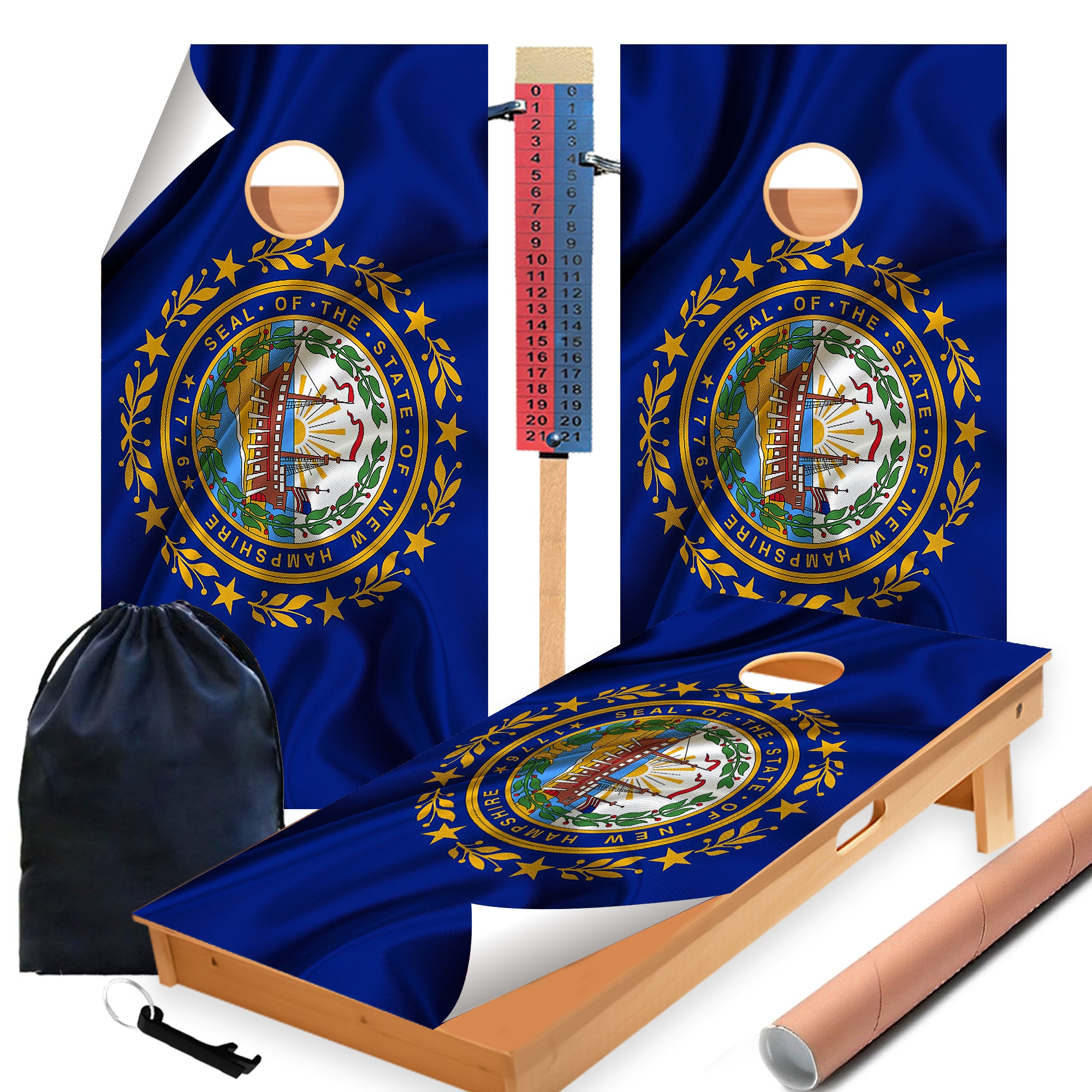 New Hampshire Classic State Flag Cornhole Boards Wraps (Set of 2)