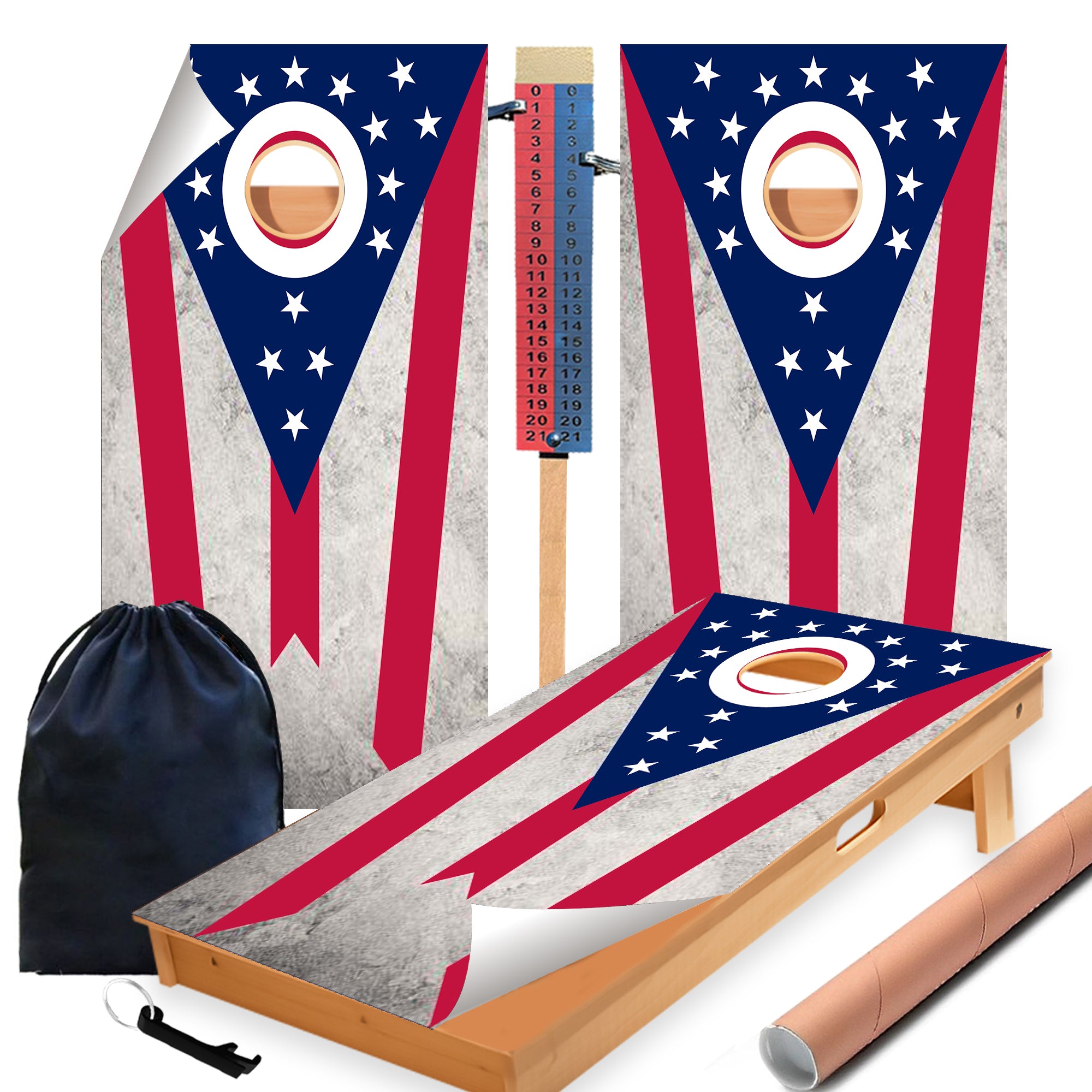 Ohio Classic State Flag Cornhole Boards Wraps (Set of 2)