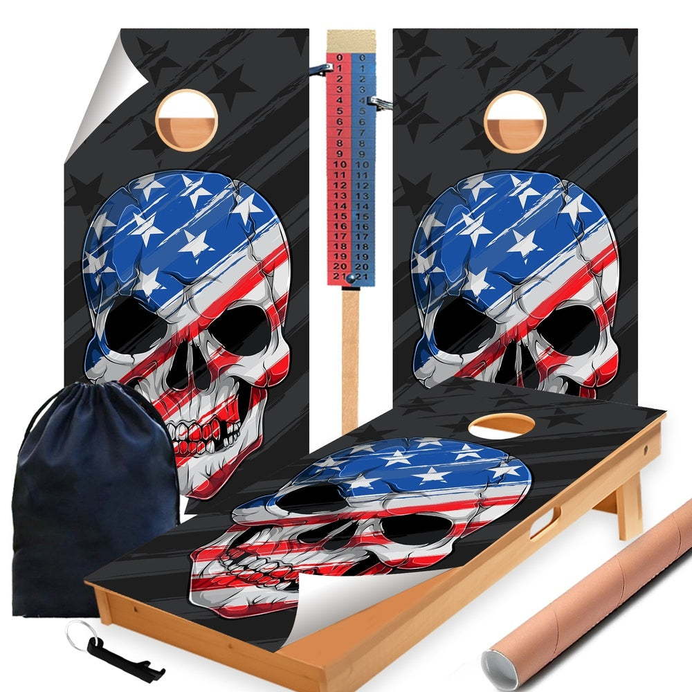 American Skull Cornhole Boards Wraps (Set of 2)