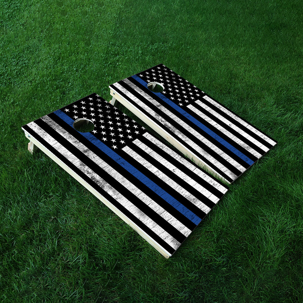 Blue Line Vintage Cornhole Boards Wraps (Set of 2)