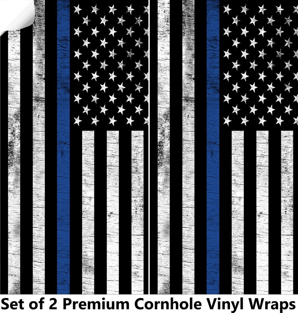 Blue Line Vintage Cornhole Boards Wraps (Set of 2)