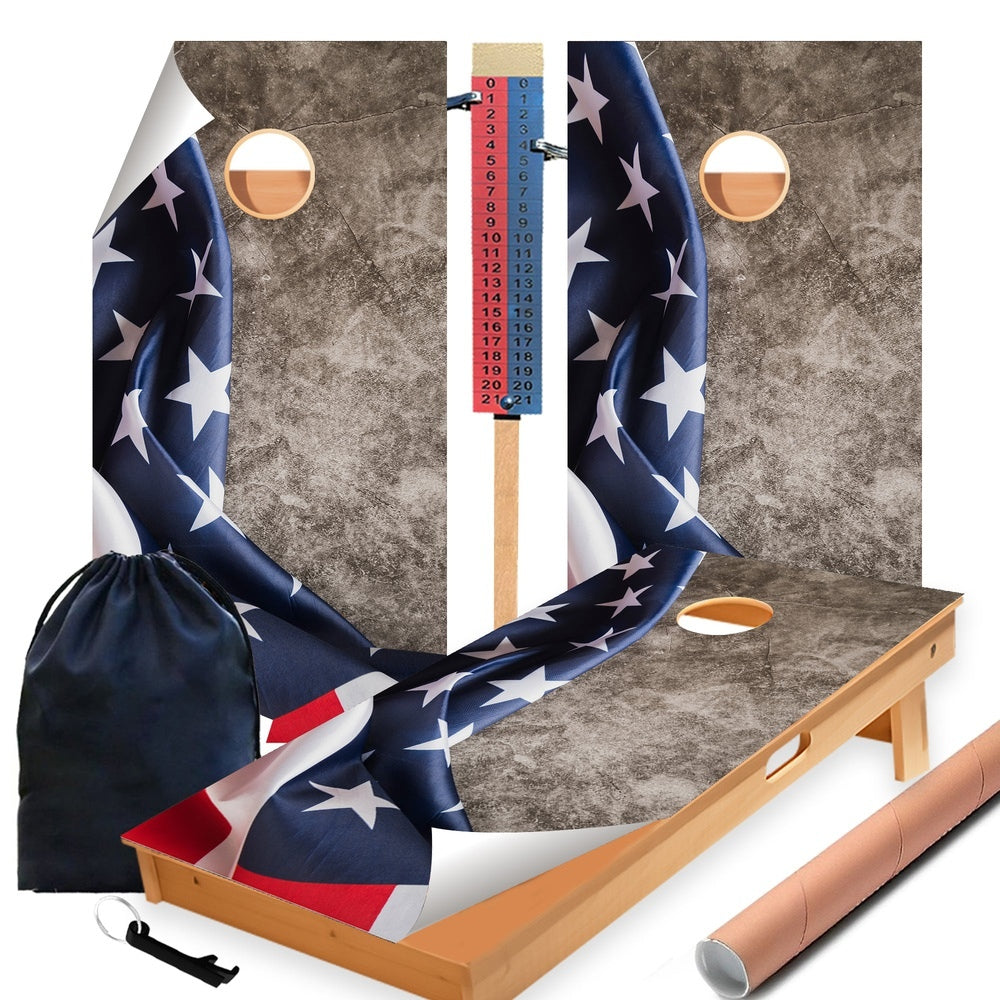 Brick with Flag Cornhole Boards Wraps (Set of 2)