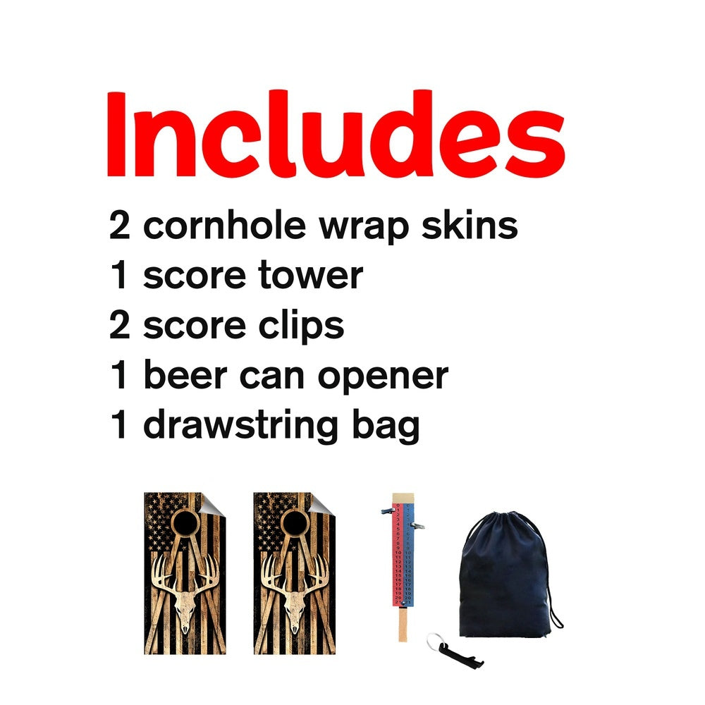 Deer Wood Flag Cornhole Boards Wraps (Set of 2)