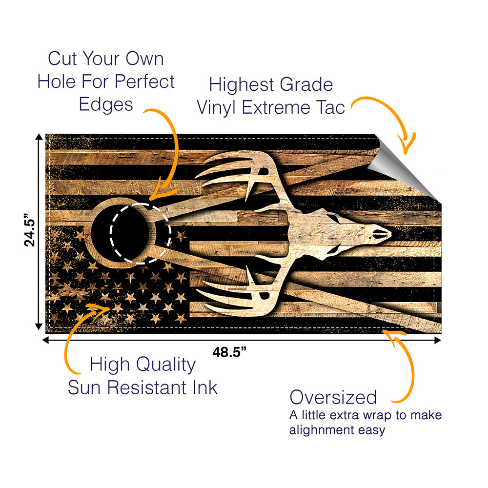 Deer Wood Flag Cornhole Boards Wraps (Set of 2)