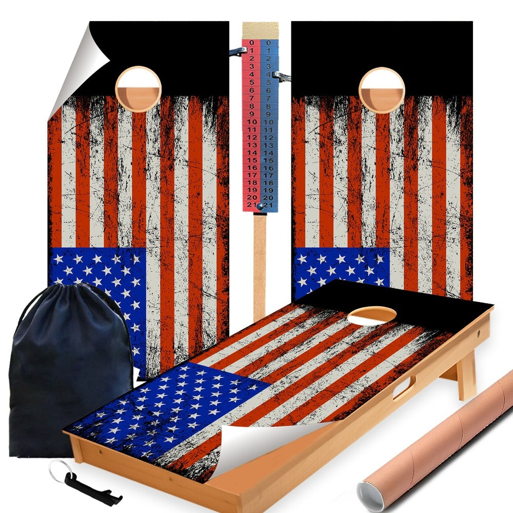 Distressed Flag Cornhole Boards Wraps (Set of 2)