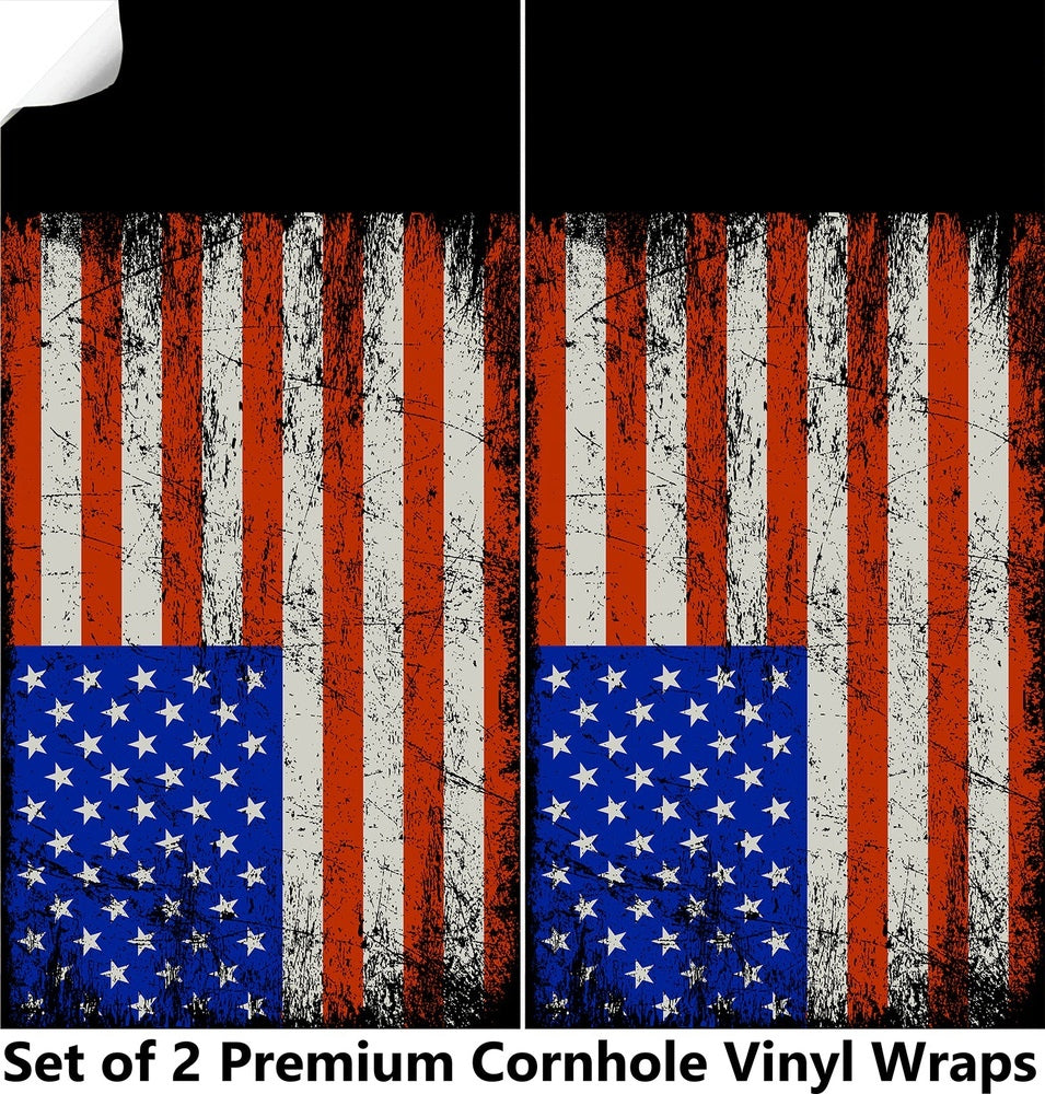 Distressed Flag Cornhole Boards Wraps (Set of 2)