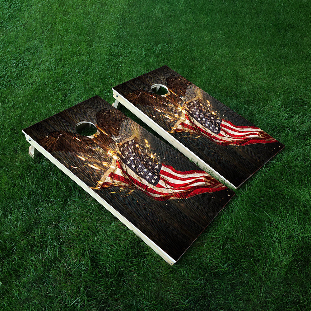 Eagle Holding Flag Cornhole Boards Wraps (Set of 2)