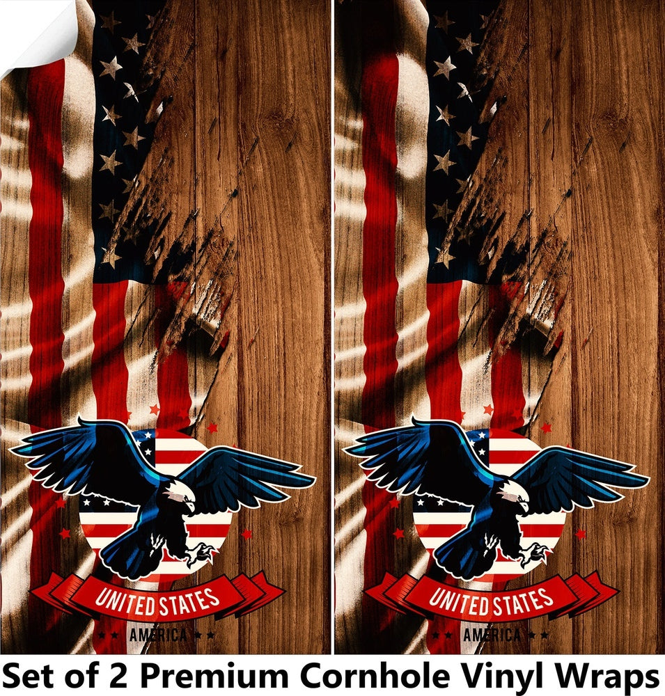 Flying Eagle Flag Cornhole Boards Wraps (Set of 2)