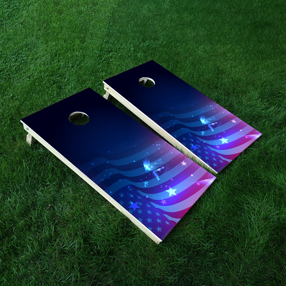 Glowing Flag Cornhole Boards Wraps (Set of 2)