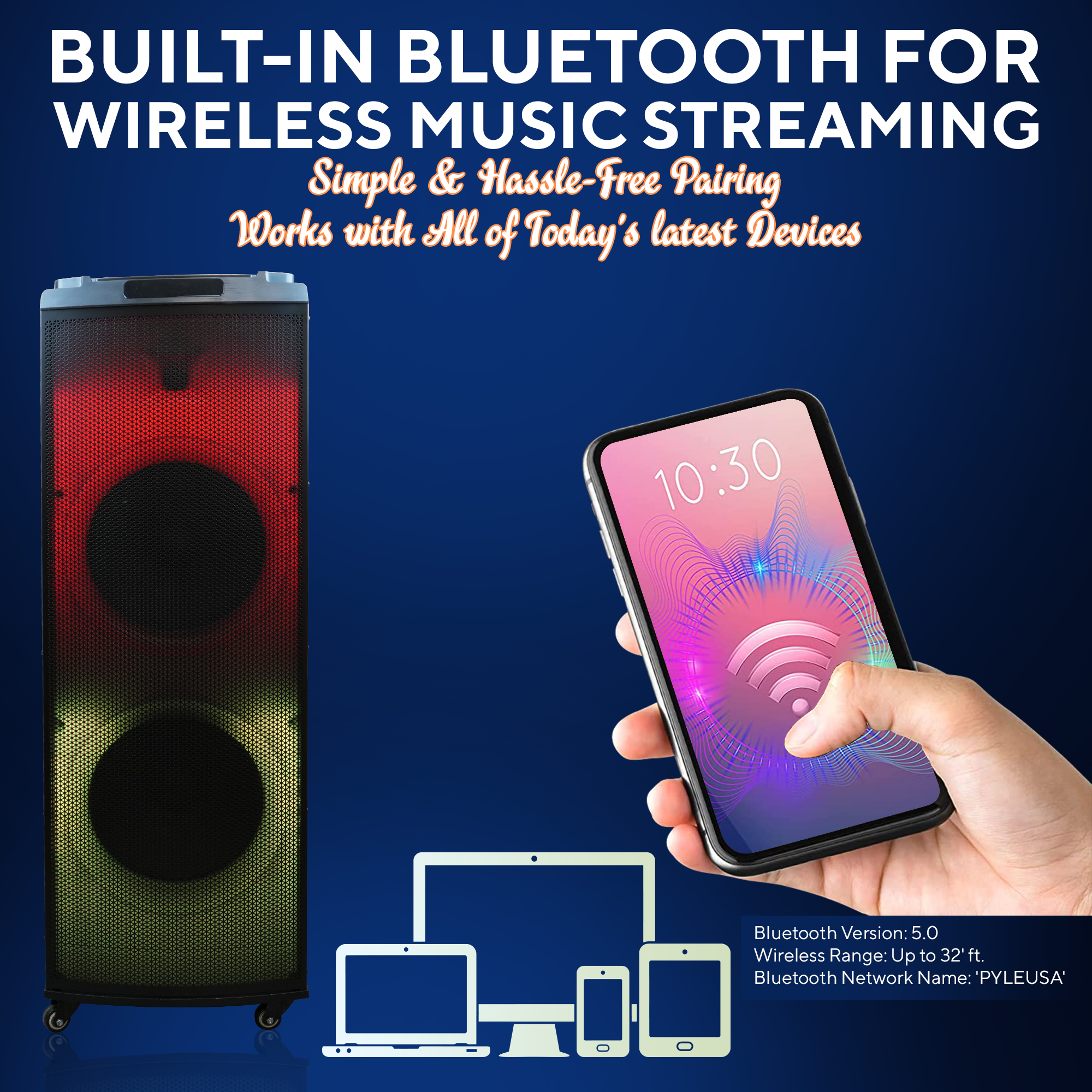 Ultimate Dual 12'' Portable Wireless LED Bluetooth Speaker w 2 Mics