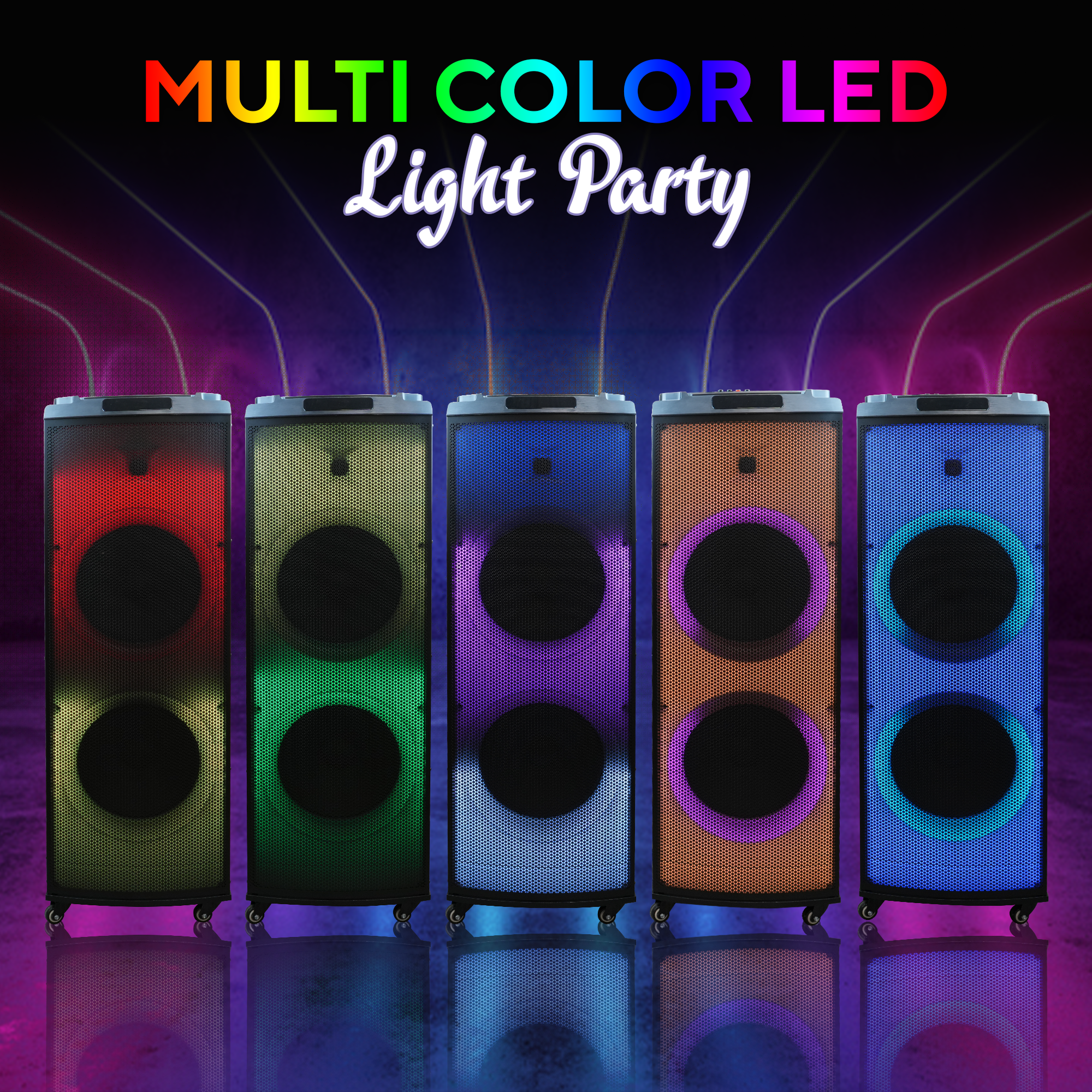 Ultimate Dual 12'' Portable Wireless LED Bluetooth Speaker w 2 Mics