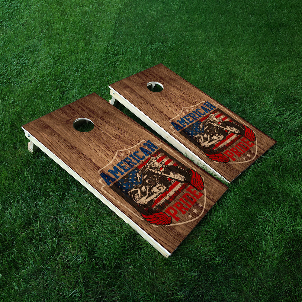 American Motorcycle Cornhole Boards Wraps (Set of 2)