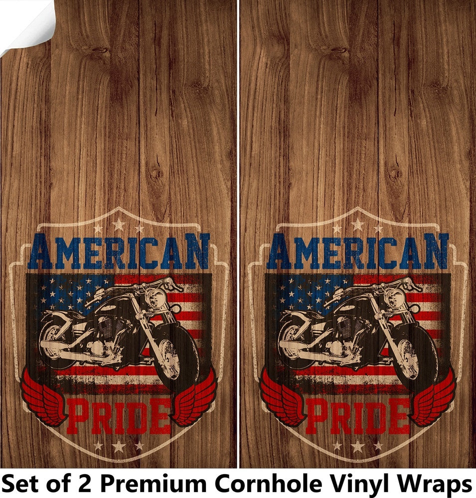 American Motorcycle Cornhole Boards Wraps (Set of 2)