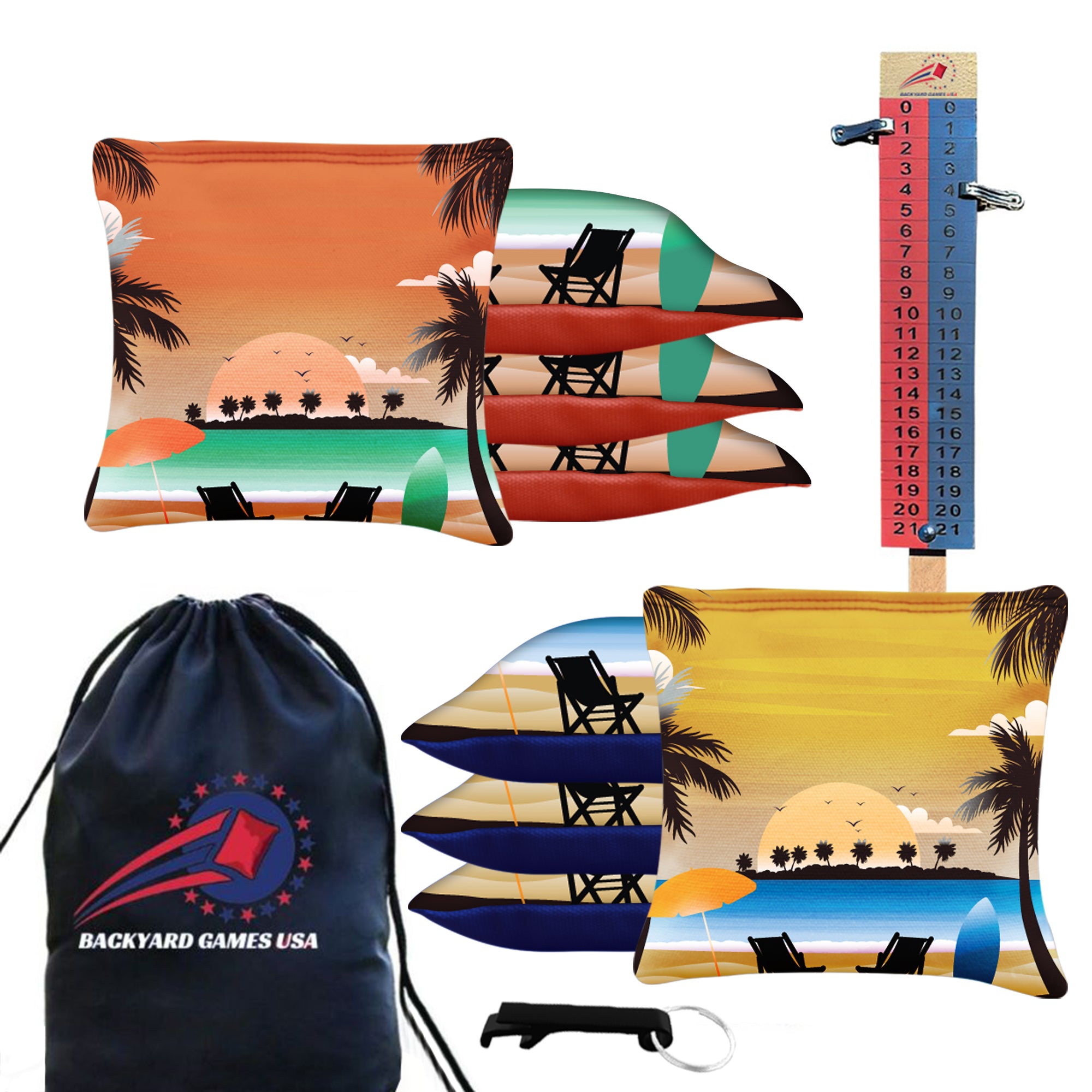 Tropical Red Orange Cornhole Bags