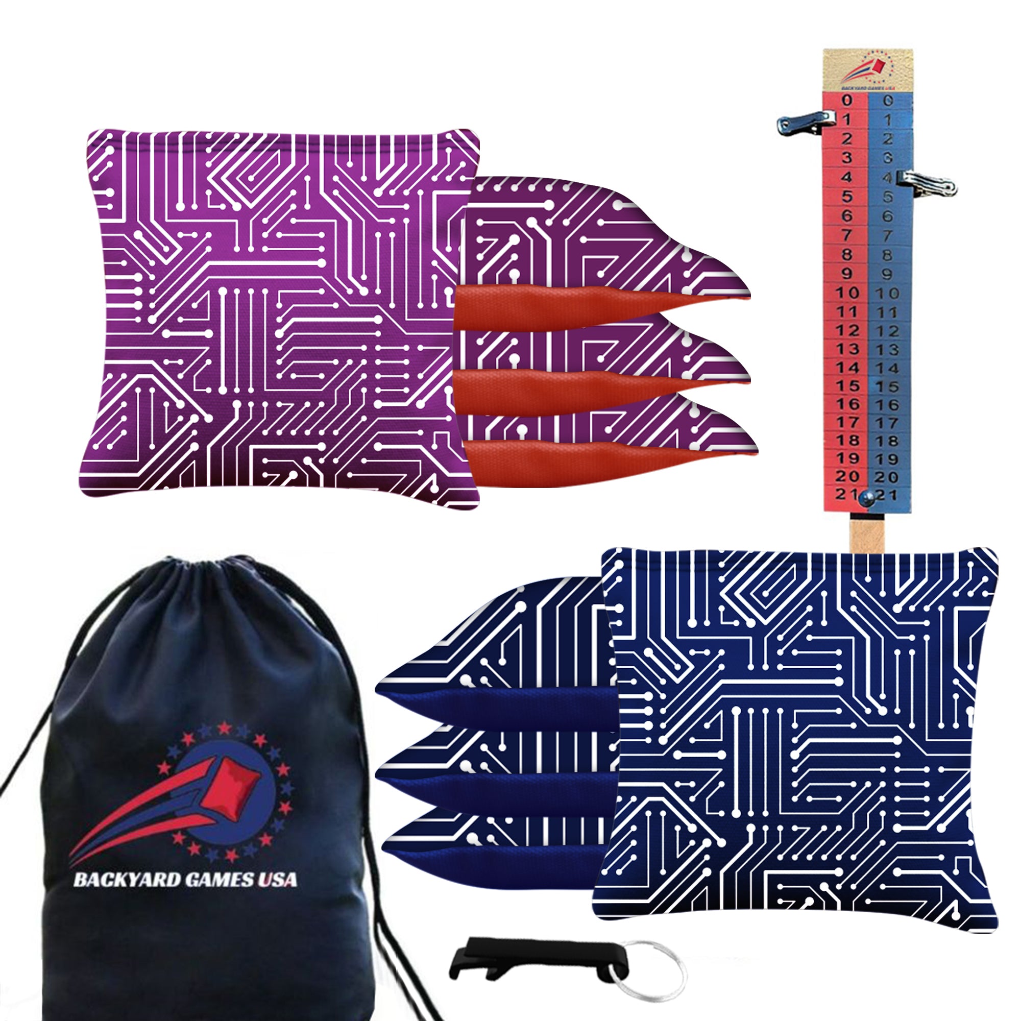 Blue Pink Purple Tech Cornhole Bags