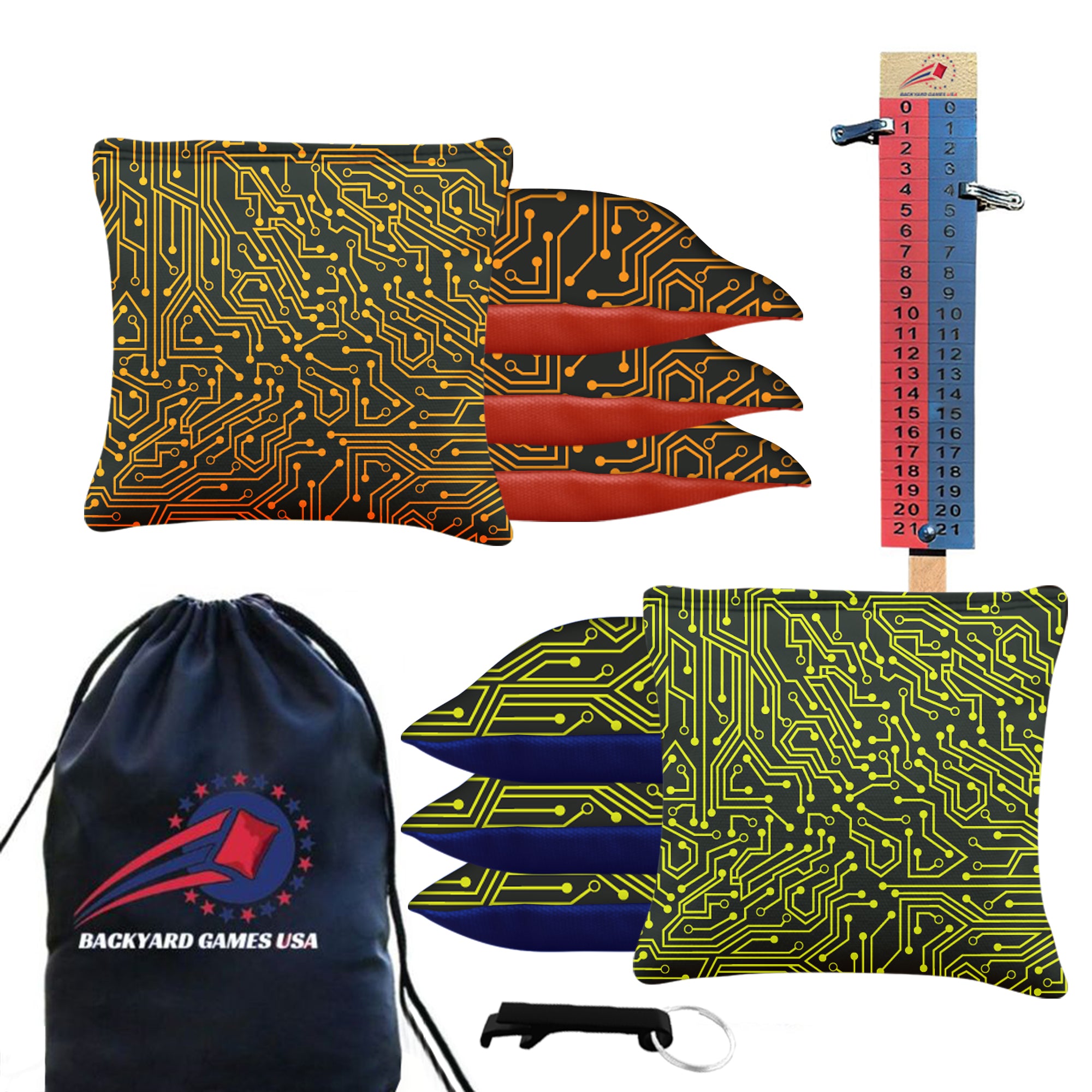 Green Orange Tech Cornhole Bags