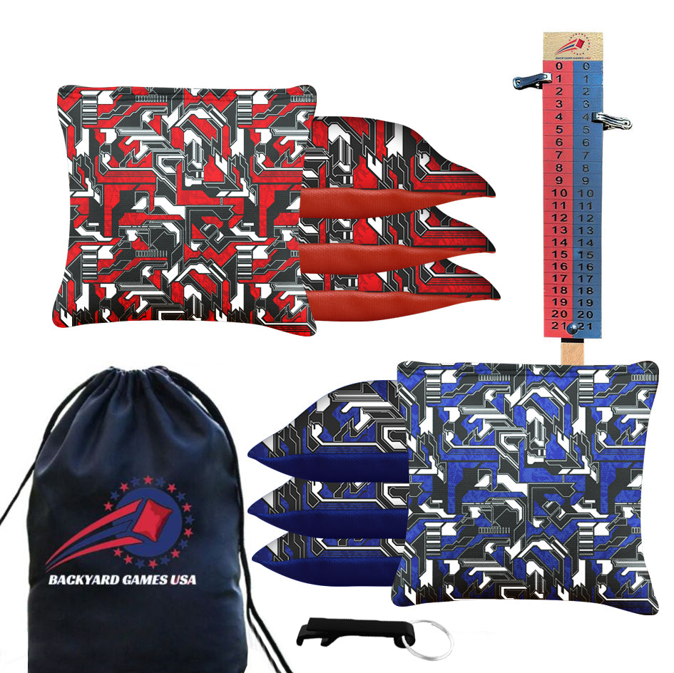Blue Red Tech Fusion Cornhole Bags