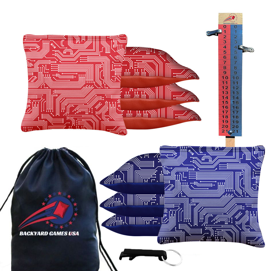 Red Blue Tech Cornhole Bags