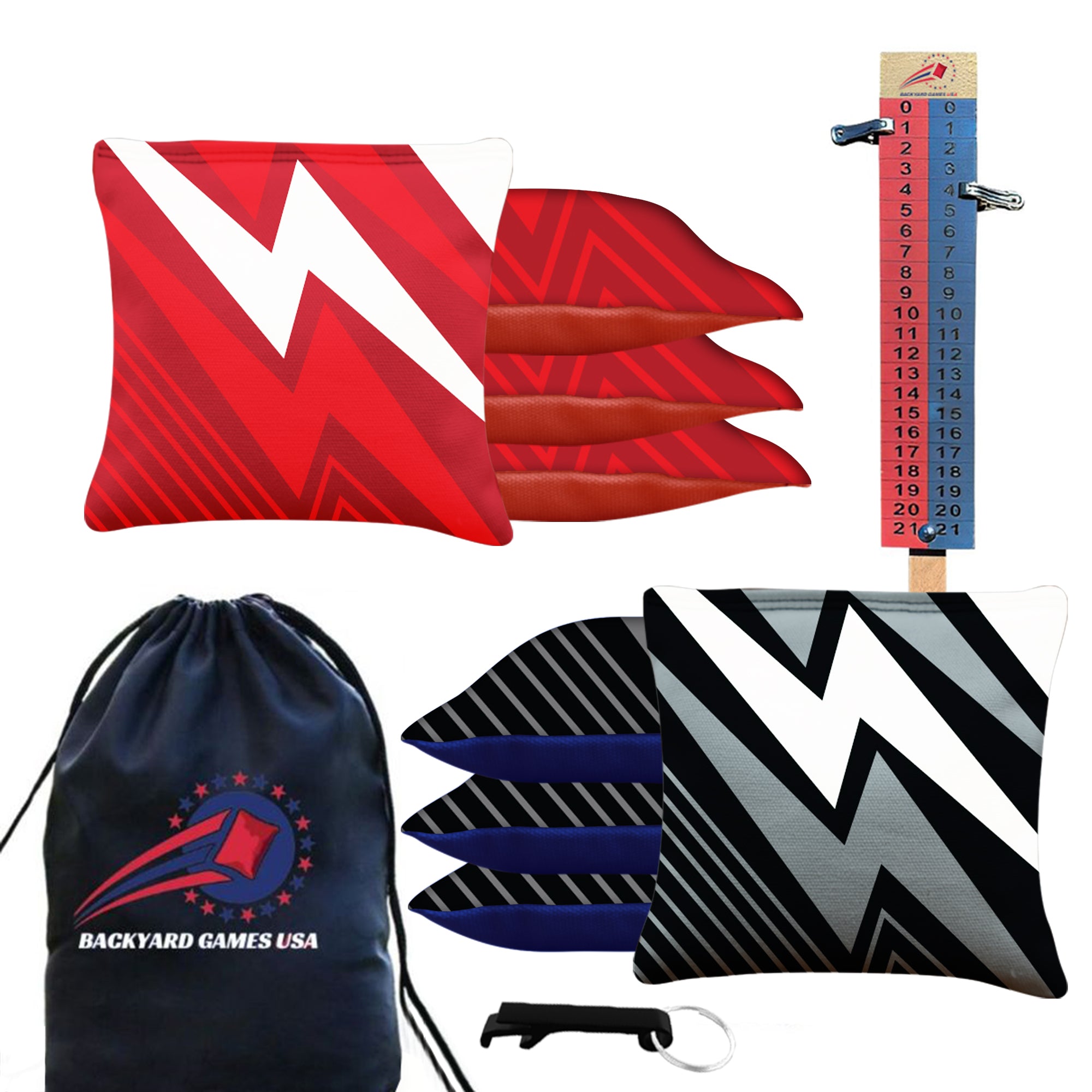 Red Black Zigzag Cornhole Bags - Set of 8