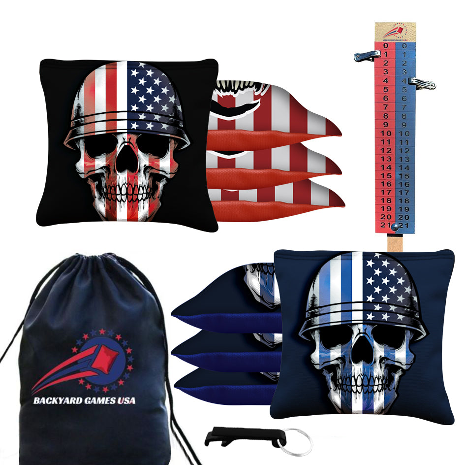 Soldier Flag Skull Cornhole Bags - Set of 8