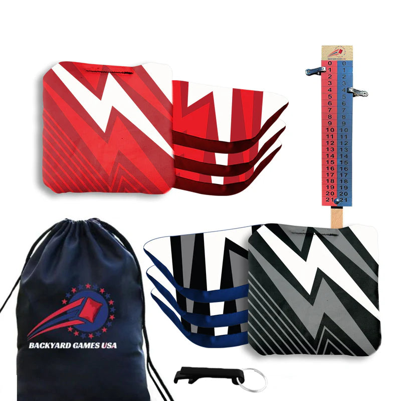 Red Black Zigzag Cornhole Bags - Set of 8
