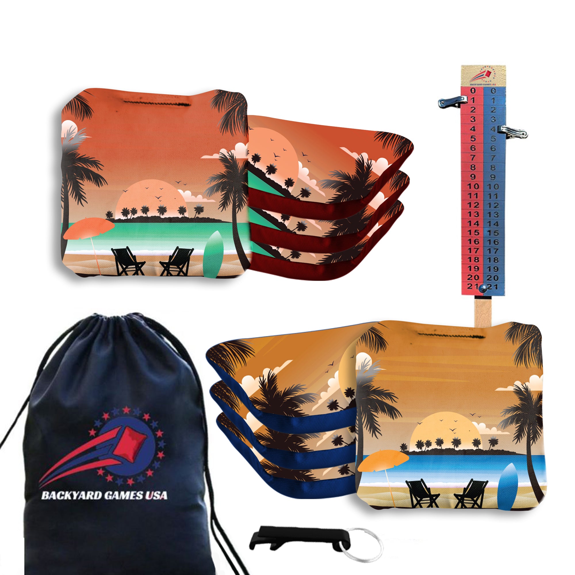 Tropical Red Orange Cornhole Bags - Set of 8